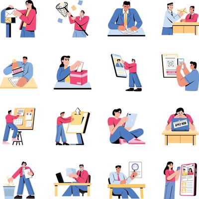 Collection of Flat Style Employment Illustrations
