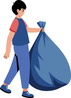 A flat style illustration showing a character throwing trash