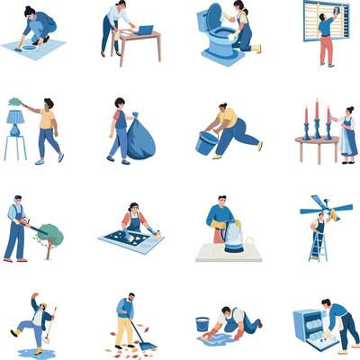 Collection of Cleaning Flat Style Illustrations