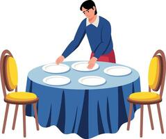 A flat style illustration showing a person setting table vector