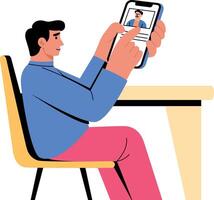Flat style illustration showing a character checking online profile vector