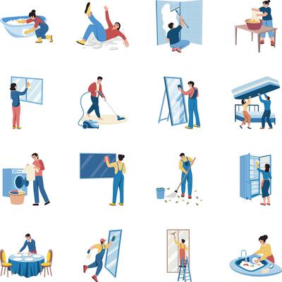 Set of Flat Style Tidying Illustrations