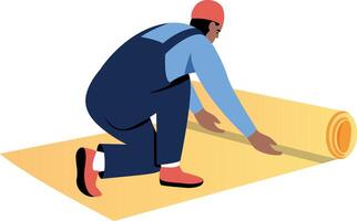 A flat style illustration showing a person unrolling carpet vector