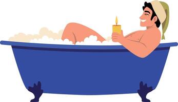 A flat style illustration showing a character taking a relaxing bath vector