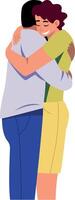 A flat style illustration showing two characters hugging warmly vector