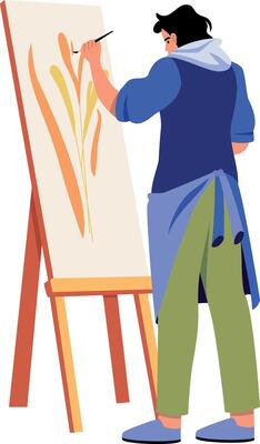 Flat illustration showing a character doing a painting activity