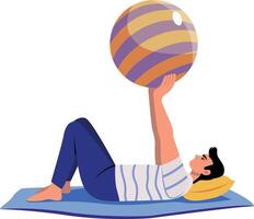 Flat style illustration showing a character doing ball exercise vector