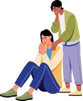 A flat style illustration showing one character comforting another vector