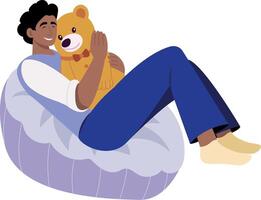 A flat style illustration showing a character hugging toy vector