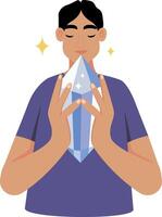 Flat style illustration showing a character in crystal meditation vector
