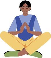 Flat style illustration depicting a person sitting in a meditation pose vector