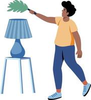 A flat style illustration showing a character dusting lamp vector