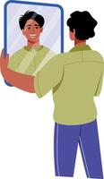 Flat style illustration depicting a character seeing his reflection in mirror vector