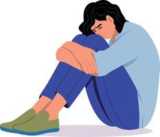 Flat style illustration showing a character quietly grieving alone vector
