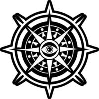 A black and white compass with an eye in the center vector