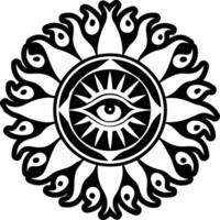 A black and white sun with an eye in the center vector