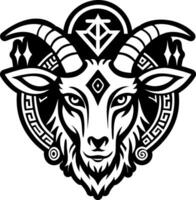 A goat head with horns and a greek symbol vector