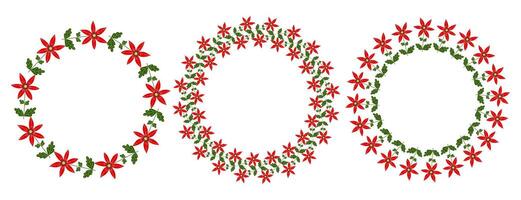 Set of Circular Wreath Of Abstract Red Flowers vector