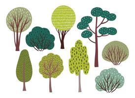 Set of Trees and Bushes with Hand Drawn Texture vector