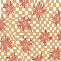 Psychedelic Checkerboard Pattern With Flowers vector