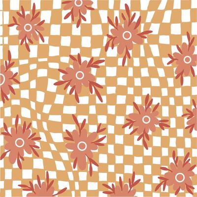 Psychedelic Checkerboard Pattern With Flowers
