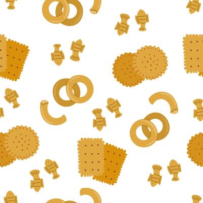 Seamless Pattern with Crackers and Bagels On White