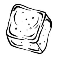 illustration of a Ice Cube in monochrome engraving style. Drawing of frozen element for drinks in retro style painted by black inks. Engraving for menu design or recipe in cookery book. vector