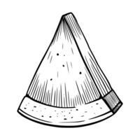 Black and white illustration with Lemon wedge in engraving style. Linear drawing of citrus slice in engraving style for vintage food projects and recipe books. Retro botanical art of Lime. vector