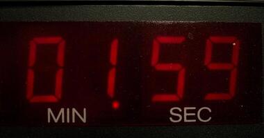 Timer in a professional tape recorder while recording studio sounds. Close-up of the screen with the countdown photo