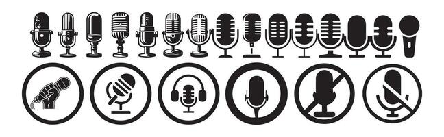 Microphone icon set. Different microphone collection. Media and Web icons vector
