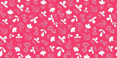 Pattern flowers, leaves, simple branches, plants, seamless texture, repeating natural background. vector