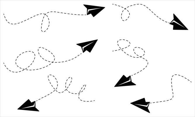 Illustration of Paper Airplanes with Dotted Flight Paths