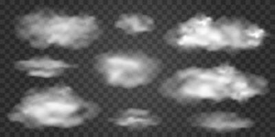 Realistic set of translucent clouds, smoke background vector