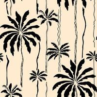 Striped tropical palm trees seamless tropical pattern. Black hand drawn lines, brushstroke, abstract exotic coconut. Summer textile design, beach print, wallpaper, repeat background, wrap paper vector