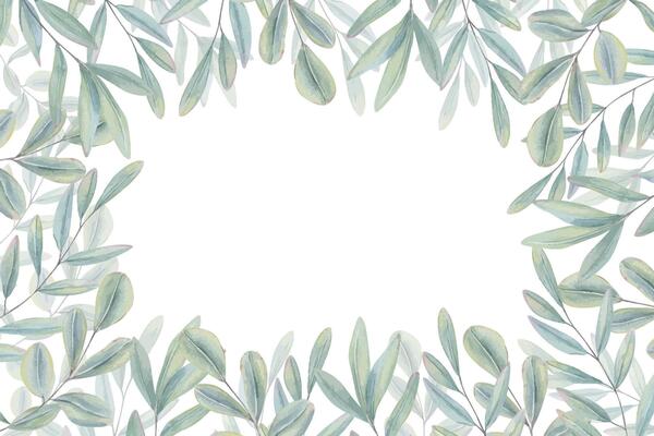 Eucalyptus leaf branches in pastel colors rectangle watercolor frame isolated background. Hand painted plant border space for text. Floral illustration for cosmetic branding, wedding stationery.