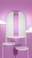 3d animation pink podium and clouds minimal product display portrait background, 3d pink podium. Product visualization on the platform. video