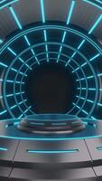 Modern and futuristic podium in blue and glowing color and 3d rendering of blue background for online game or electronic product promotion video