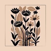 Silhouette illustration of flowers in beige and black color scheme vector