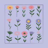 Set of flat spring flowers on pastel background vector