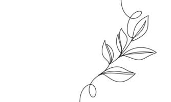 Banner continuous line branch with leaves. Concept of nature, eco, growth. linear illustration, line art vector
