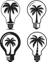 Bulb Icon Set Inside Palm Tree Silhouette vector