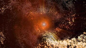 A bright golden spiral galaxy rotates, smoothly changing perspective, sending impressive waves into space. video