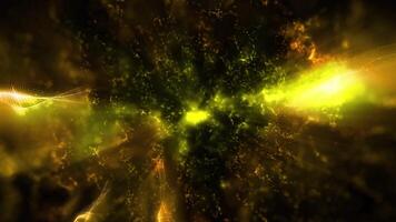 Golden bokeh lights create a bright, deep and futuristic space atmosphere. video