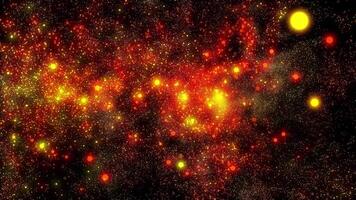 Golden sparks carried by the wind swirl and sparkle in space, twisting into a spiral. video