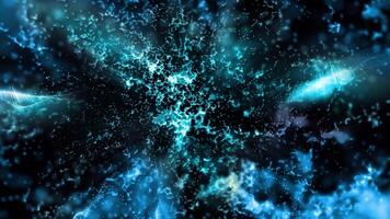 Blue bokeh lights create a bright, deep and futuristic atmosphere of space. video
