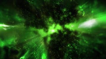 The golden-green bokeh lights create a bright, deep and futuristic space atmosphere. video