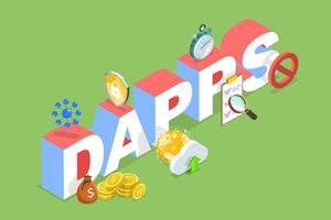 3D Isometric Flat Illustration of DAPPS, Decentralized Application, Blockchain Technology vector