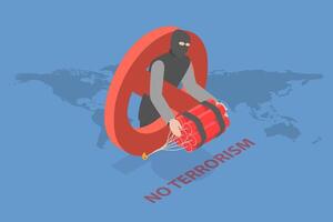 3D Isometric Flat Illustration of No Terrorism, Stop Extremism vector
