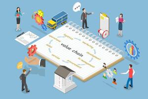 3D Isometric Flat Illustration of Value Chain, Economy Model Scheme vector