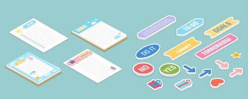 3D Isometric Flat Set of Organized Notebooks, Notes for Daily Planner vector